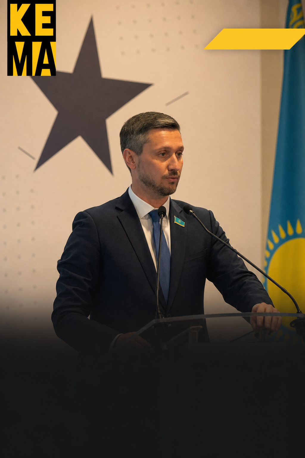 A formal speaker at a podium during a press event